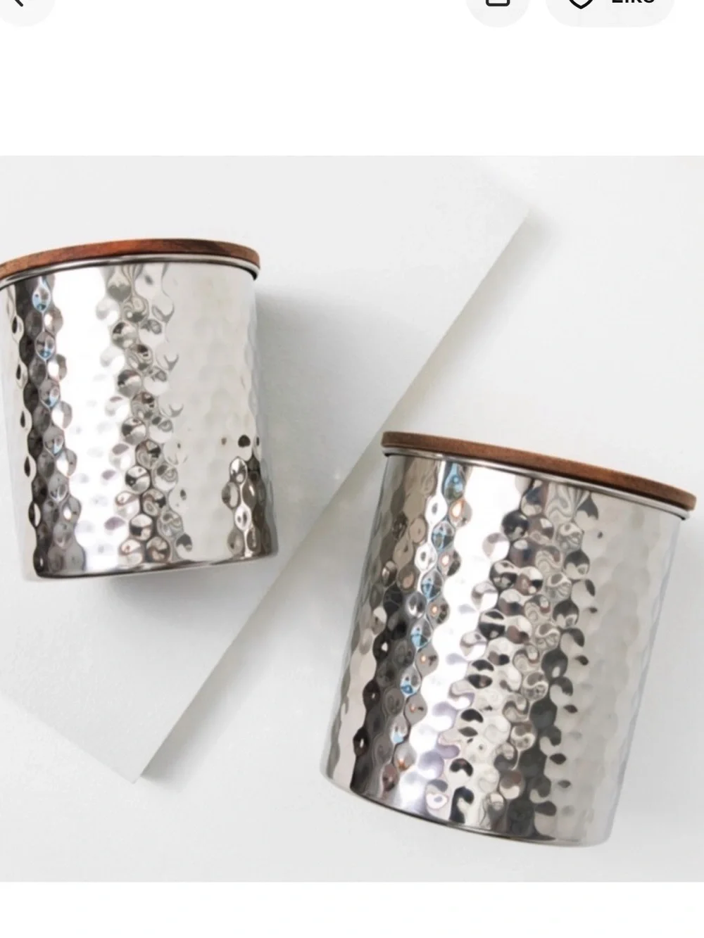 West Elm Set of 2 Uncommon James Hammered Silver Storage Canisters Wood Tops NEW